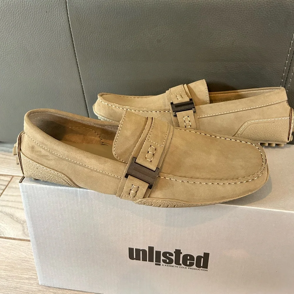 NWT Kenneth Cole Unlisted Men's Wister Belt Driver Loafer taupe 8.5 med